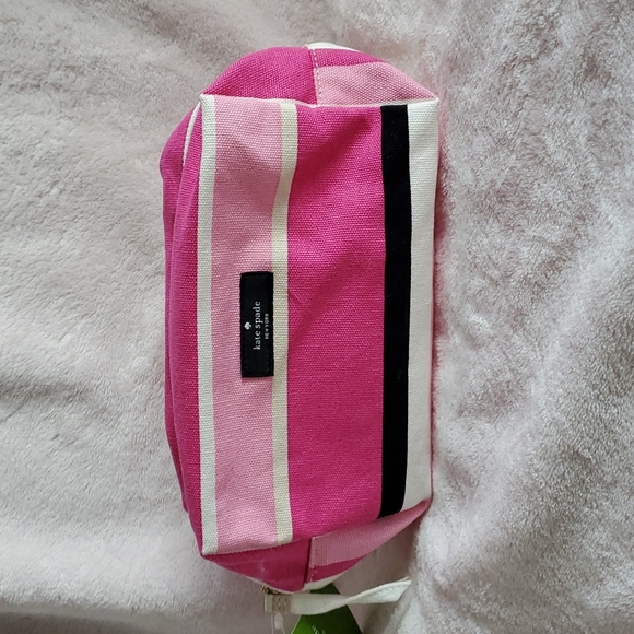 NWT  Kate Spade medium Davie  pink multi stripe cosmetic bag - Picture 1 of 8